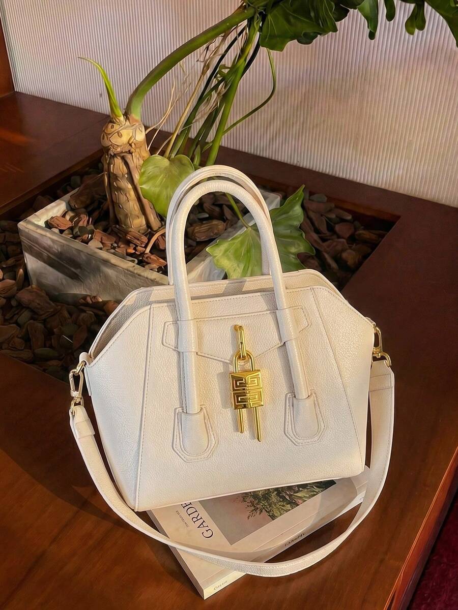 CONTAINEVERY 新款荔枝纹手提包/斜挎包，欧美风格摩托车锁扣 - 白色 - 查看 1