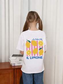 青少年女孩度假風印花T恤，適合旅行與度假穿著，時尚春夏休閒百搭上衣 - 白色 - 查看 5