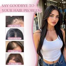 Women's Hair Topper, Suitable For Thin Hair, 18 Inch Straight Synthetic Hair Piece, Upgraded Lace Base, 4 Clips For Secure Wear, Adds Volume And Covers Thinning Crown, Black - Black - View 5