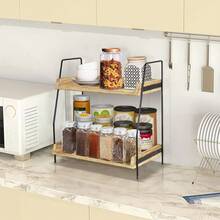 2-Tier Wooden Coffee Station Organiser For Countertop, Coffee Bar Accessories Storage Shelf, Rustic Kitchen Organisation Solution, Multipurpose Wooden Countertop Rack, Ideal For Home, Kitchen And Office Coffee Station Decor & Storage - Wood Color - View 4