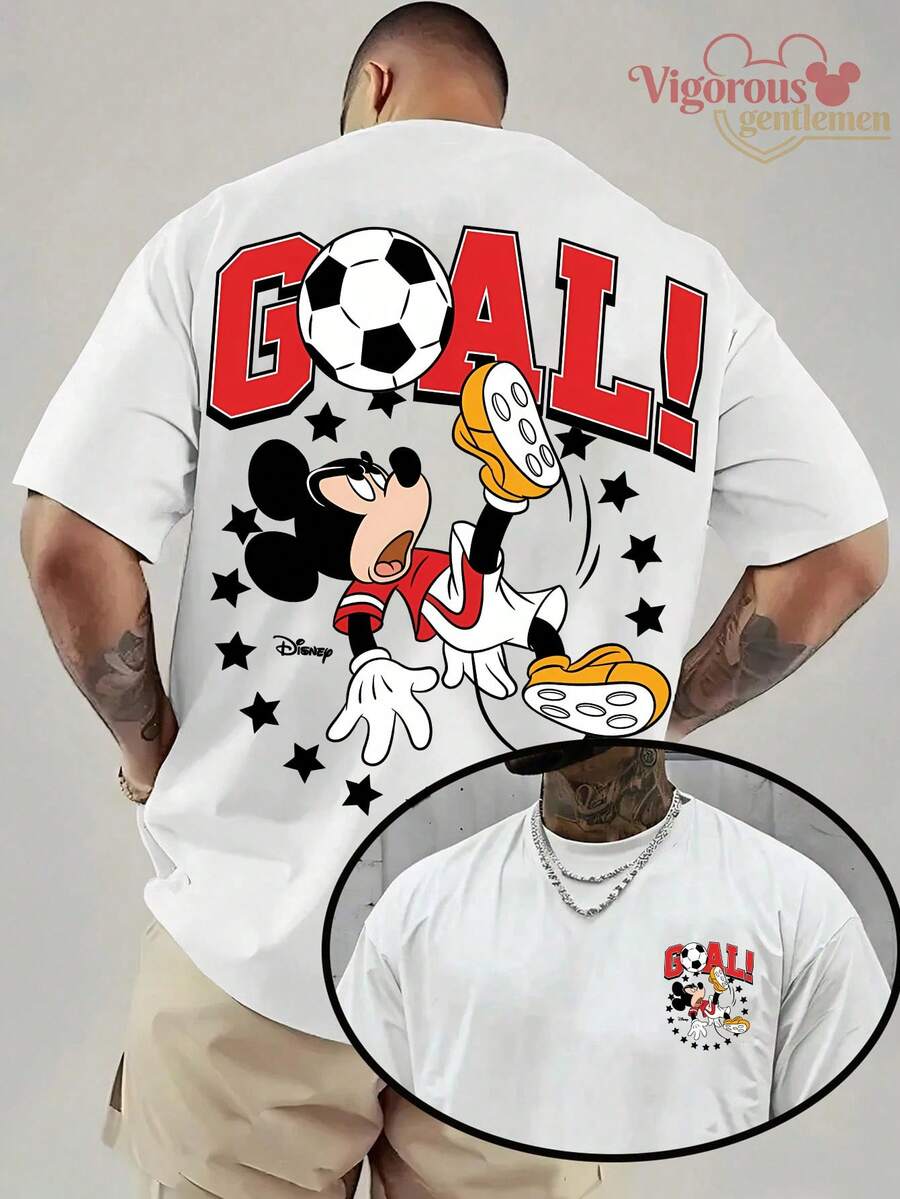 Disney Mickey Mouse Soccer Goal T-Shirt, Unisex Sports Summer Tee - trắng - Xem 1