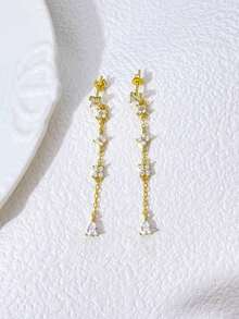 1 Đôi bông tai bạc Sterling S925 hình giọt nước đính đá Cubic Zirconia thanh lịch, quà tặng trang sức cho phụ nữ nhân dịp kỷ niệm - cây thập tự - Xem 9