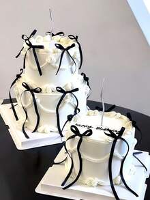 5/10/24 pièces Décorations de gâteau en nœud noir, fournitures d'emballage de cadeaux pour fête d'anniversaire, rubans décoratifs en nœud, décorations de gâteau en nœud DIY, décorations de bouquet, décorations de gâteau d'anniversaire, fournitures de fête d'anniversaire, décorations de nœud pour gâteau et dessert, cadeaux d'anniversaire, faveurs de fête, rubans d'emballage pour mariage, enterrement de vie de jeune fille, décoration d'anniversaire à la maison, Halloween, Noël, décorations du Nouvel An - Noir - Voir 5