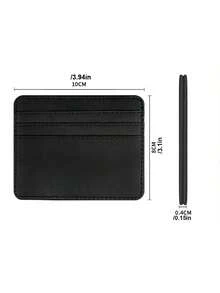 2 chiếc ví tối giản đựng thẻ ngân hàng, thẻ tín dụng, thẻ ID cho nam và nữ, ví đựng tiền siêu mỏng mini bằng da PU. - màu đen - Xem 8