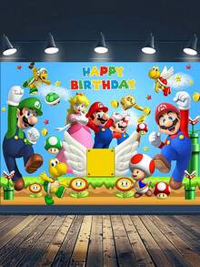 Disney Happy Birthday Theme Backdrop, 6 Styles Polyester Photography Background Banner, Video Game Character Party Decoration, Wrinkle-Resistant Reusable Photo Booth Prop, Suitable For Wall Decor, Theme Party, Game Night, Studio Photography And Indoor/Outdoor Events - Multicolor - View 7