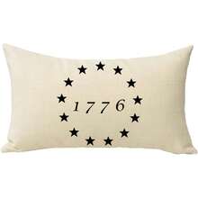 1個美國1776春夏季裝飾抱枕套，7月4日美國星旗愛國符號靠墊套，鄉村風節日季沙發枕套，單面印花，不含枕芯 - 米色 - 查看 7