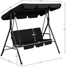 3-Seat Patio Swing Chair, Outdoor Canopy Porch With Adjustable Canopy & Removable Cushion, Hanging Glider Lounge Chair For Patio, Garden, Yard, Porch - Black - A - 查看 4