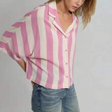 Relaxed Fit Striped Button-Down Shirt Carnation Pink - Pink - View 4