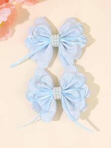 2pcs Blue Bow Hair Clips, Lace Flower Hair Clips, Alligator Clip Barrettes Gift Set - Blue - View 4