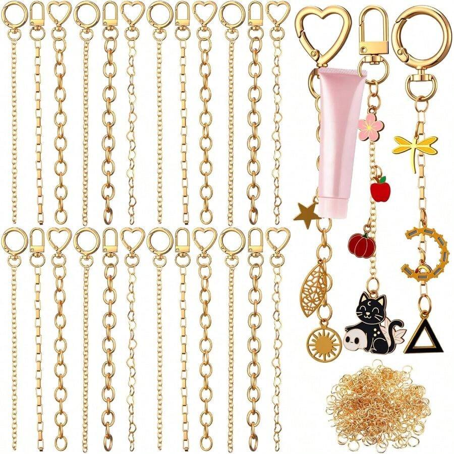 48 Set Keychain Making Kit Gold Silver Metal Keychain Clips With Key Ring Swivel Snap Hook Lobster Claw Clasps Extender Chain Bulk For DIY Craft Lip Gloss Bag Accessories Gift (Gold) - 黃金 + 48 - 查看 1