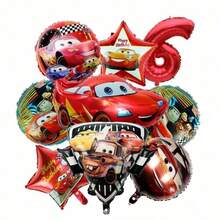 Hasbro Car Theme Birthday Balloon Bouquet, Metallic Foil Balloons, Red Star And Number Decorations For Birthday Party, For Boys - As Shown In the Figure - View 9