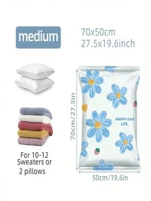 1/2/5pcs Daisy Pattern Vacuum Storage Bags, Space-Saving Storage Bags, Suitable For Bedding, Pillows, Blankets, Bed Linens And Clothing, Airtight Leak-Proof, Saves 80% Space, Practical Large Capacity Home Storage Solution - Blue Flowers - View 15