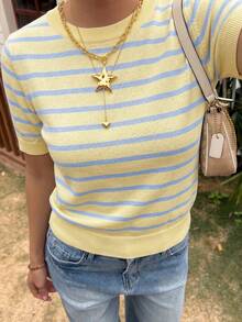 Áo khoác cardigan nữ cổ chữ V tay ngắn, cài cúc phía trước, phong cách tối giản, đa năng, phù hợp cho đi làm hàng ngày, áo len dễ thương cho mùa hè. - Màu vàng - Xem 4