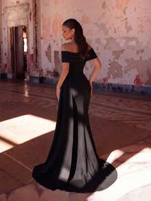 ADYCE Women's Elegant Crossover V-Neck Pleated High Waist Long Satin Tie High Slit Backless Dress, Suitable For Galas, Wedding Guests, Homecoming, Date Nights, Formal Dinners, Birthday Parties, Holidays, Family Gatherings, New Year And More Occasions Spring Black Party - màu đen - Xem 2