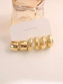 6/18pcs Gold Tone Fashion Earrings Set For Women, Includes Left & Right Ear Flowers, Elegant Long C-Shaped Earrings, Fashionable & Elegant, Suitable For Daily, Party, Gift For Girlfriend, Mom - Gold - View 2