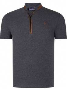 T8571 DEWBERRY Men T-SHIRT WITH ZIPPER - Dark Grey - View 4