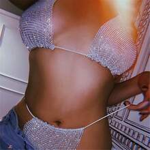 New Women's Rhinestone Bikini Set, Sexy Tie-Up Outdoor Beach Two-Piece Swimsuit - White - View 3