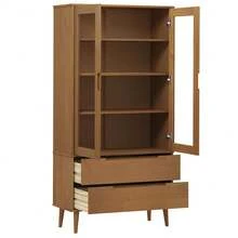 vidaXL Vitrinenschrank MOLDE Braun 90x35x175 cm Massivholz Kiefer - Braun - Übersicht 5