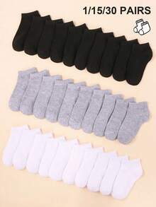 30 Pairs Solid Color Children's Ankle Socks, Black/Grey/White 3 Colors Available, Suitable For Infants, Kids, Boys & Girls, Low-Cut Design, Ideal For Back To School, Sports, Running, Soft & Comfortable, Great Gift For Daily Wear, Holidays, Birthday, Halloween, Christmas - Multicolor - View 24