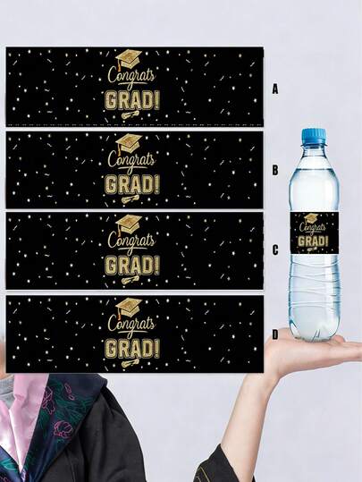10/20pcs Graduation Water Bottle Stickers, Black & Gold Water Bottle Label Stickers, University/High School Graduation Party Water Bottle Label Stickers, Graduation Theme Water Bottle Stickers For Celebration Party Water Bottle Gift Packaging Decoration Stickers (10pcs/Pack)