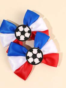 2 Stück Fußball Haar-Schleifen für Teenager mit französischem Flaggenmuster, Band-Schleifen Haarspangen, Fußball-Thema Schleifen mit Krokodil-Clips für Weltmeisterschaft Sport Haaraccessoires - Verschiedenfarbig - Übersicht 5