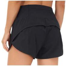 Women's Running Shorts, Two-Piece With Zippered Pockets, High Waisted Yoga Quick Drying Pants - 黑色 - 查看 4