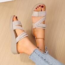 1 Pair Tropical Print Beach Hook And Loop Massage Walking Slides, Commuting Slippers For Summer Party - Apricot - View 2