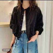 Spring Clothing, Tops, Polka Dot Hoodie, American Military Camouflage Pattern, Cropped, Women's, Double Zipper, Short Length, Oversized, Loose Fit, Slimming Effect, Street Style, Sweet And Edgy, Retro, Casual, Cute For Adults. - 黑色 - 查看 3