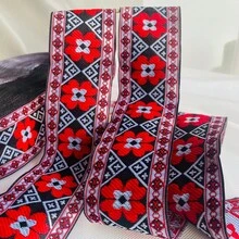 2 Yards Floral Jacquard Ribbon 5cm Wide, Boho Woven Trim Red Black Pattern For Sewing Craft DIY, Bag Strap Guitar Strap Curtain Upholstery Clothing Border Decorative Webbing Folk Style Accessories - Red - View 2
