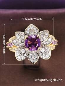 1 pièce Bague avec pierre de cubic zirconia cubique romantique, convient aux femmes, idéale pour le mariage, les fiançailles, les anniversaires, cadeau de la Saint-Valentin - 1# - Voir 8