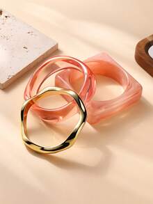 Bộ 3 vòng tay nhựa hình học bất đối xứng, thanh lịch, đa năng dành cho bé gái. - Nhiều màu - Xem 7