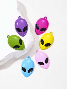 6 piezas de colgantes de metal con máscara de alienígena de dibujos animados divertidos y coloridos, surtidos al azar, con efecto de pintura en aerosol, hechos a mano, DIY, personalizados, para aretes, collar y cadena de teléfono - Multicolor - Ver 12