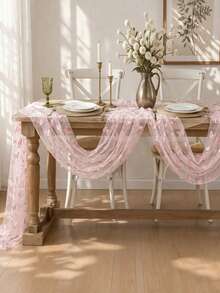 1pc Pink Table Runner, Double-Sided Butterfly Mesh Tablecloth, Birthday Party Decoration Tablecloth, Wedding Bride Gift Tablecloth, Party Decoration, Cabinet Decor Tablecloth, Kitchen Decor Table Runner - Pink - View 12