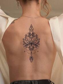 Mandala Lotus Flower Temporary Tattoo, Easy To Apply And Remove, Delicate Body Decoration Tattoo Sticker - Black - View 4