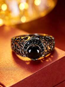 1pc Gothic Style Hollow Carved Ring, Antique Gun Black Finish, Goth Fashion Attention-Grabbing Accessory - Ring - View 4