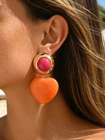 1 Đôi bông tai hình trái tim lớn màu cam bằng nhựa acrylic kiểu Bohemian gợi cảm, đính đá tròn màu vàng, phong cách tối giản sang trọng phù hợp với mọi trang phục, thích hợp đeo hàng ngày cho nữ, món quà lý tưởng cho dịp tựu trường, tốt nghiệp, bạn bè, kỳ nghỉ, đi biển, tiệc tùng, dạ hội. Mỗi sản phẩm acrylic đều có màu sắc và hoa văn độc đáo, vết khuôn là điều bình thường.