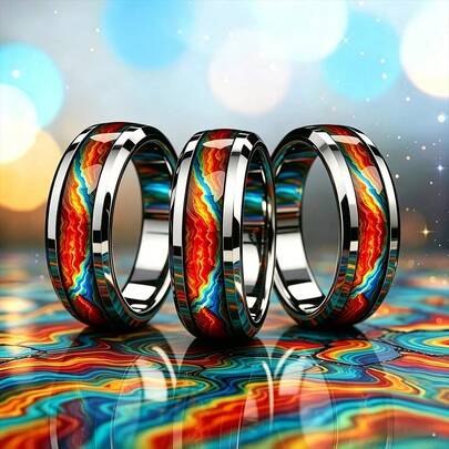 1 pieza Anillo de acero inoxidable de moda para hombre con incrustación de piedra con textura de raya. El diseño es único y pulido con una fuerte textura brillante, adecuado para uso diario o como regalo.