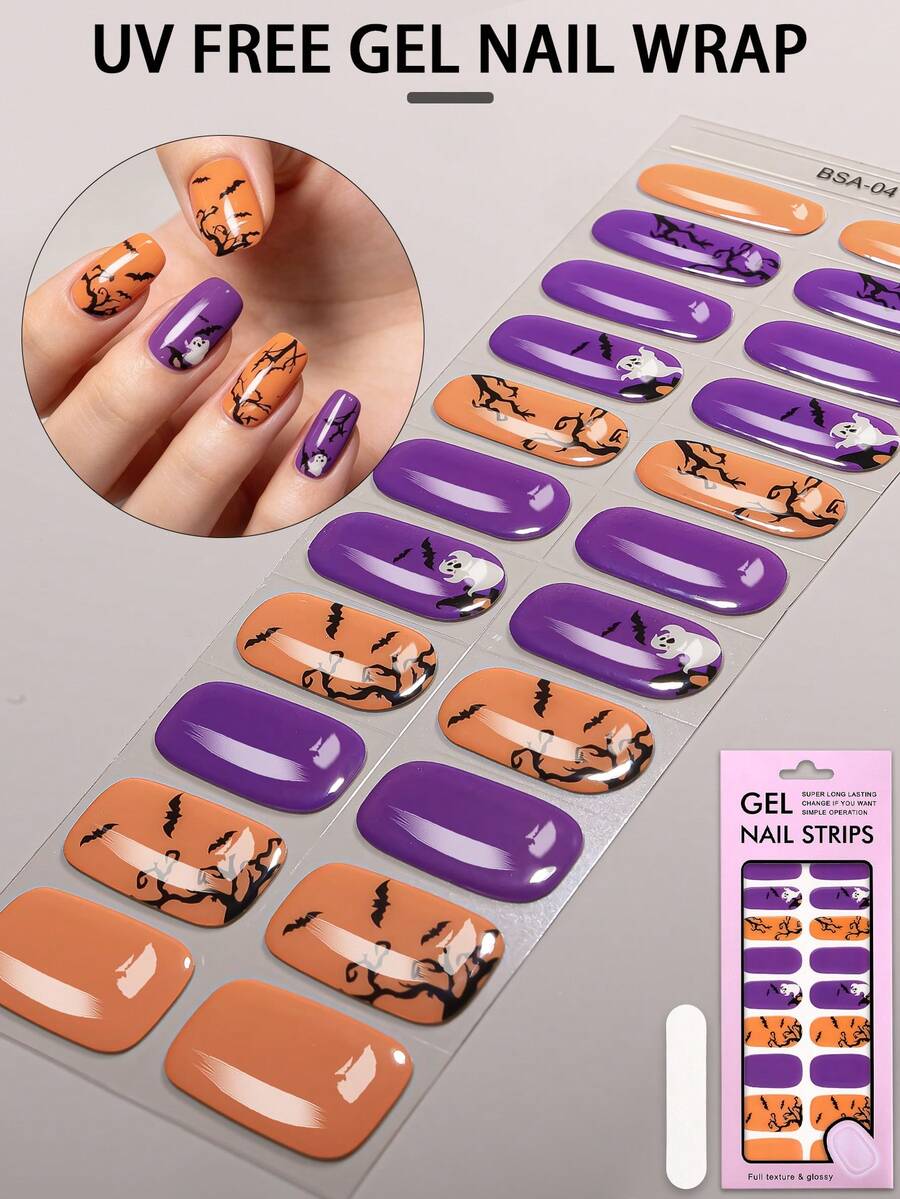 22 miếng dán móng tay gel hoạt hình Halloween, hình dán móng tay gel dễ thương, vui nhộn cho mùa xuân hè, không gây hại do tia cực tím, dễ sử dụng, hoàn hảo cho việc tự làm móng tay hàng ngày tại nhà của phụ nữ.