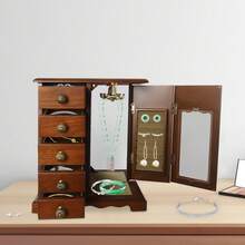Dark Wood Color Vintage Jewelry Storage Box, Glass Top Multi-Drawer Retro Vanity Organizer, Soft Lint Lined Desktop Jewelry Case For Necklace Earring Ring Watch, Exquisite Mother's Day Gift For Women - Dark Wood Color - View 1