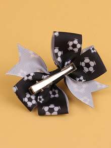 2pcs Football Pattern Satin Ribbon Bow Hair Clips,Alligator Clips,Soccer Print Hair Bows,White Classic Bow Clips For Hair,Casual Sporty Cool Style Bowknot Hair Pins,Fashion Hair Accessories For Girls Teens,Perfect For Daily Life,World Cup Parties,Sports Meets,Campus Soccer Events,Photography - Multicolor - View 4