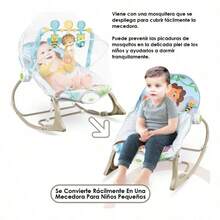 Silla Mecedora Eléctrica para Bebé con Vibración, Música y Mosquitera, Diseño Cartoon - Gris-León - Ver 4