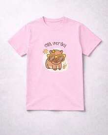 Girls' T-Shirt, Hi Summer Capybara Brazil, Cotton - 淺粉色 - 查看 2