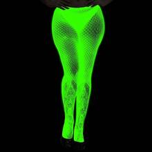 Green Fluorescent Night Glow Sheer Mesh Tights With Striped Pattern Luminous Bodycon Leggings Women Reactive Party Cosplay Outfit DBYS - Luminous 3054 - Xem 12