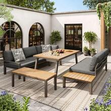 Garden Lounge Set For 6-7 People, Suitable For Garden, Balcony, Terrace, Weatherproof Seating Set, Dining Set, Modern Garden Furniture Set, Galvanized Iron Frame, Tabletop With Ice Bucket. - Grey - View 12
