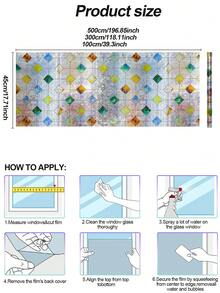 1roll Colorful Gem Lattice Pattern Decorative Window Privacy Film Rainbow Stained Glass Window Film Classroom Decor Renter Friendly Decor Window Privacy Film Rainbow Film Decorative Window Sticker, 3D Static Stained Glass Cling Tint For Home Heat Control Non-Adhesive - Multicolor - View 8