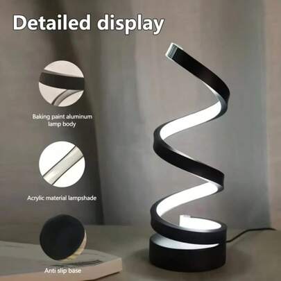 1pc LED Desk Lamp, Spiral Aluminum Artistic Lamp, 3-Color Dimmable, Suitable For Reading, Study, Work | Modern Minimalist Design, Home Decor, Bedroom Lighting, Durable Metal Structure, USB Button (Random Black Color)