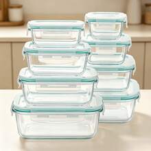 8 Piece Glass Food Containers With Airtight Lids, Reusable Lunch & Serving Boxes, Multi-Use Storage For Leftovers And Fresh Food, For Microwave Oven Freezer Dishwasher Kitchen Accessories - View 2