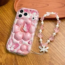 Bộ 2 món (Ốp lưng điện thoại họa tiết bướm hoa anh đào độc đáo + Vòng tay nơ hoa hồng màu hồng), Ốp bảo vệ điện thoại in phẳng 2D màu kem trong suốt làm từ chất liệu TPU, phù hợp với 16 Pro Max/16 Plus/16 Pro/16/15 Pro Max/15 Plus/15 Pro/15/14 Pro Max/14 Plus/14 Pro/14/13 Pro Max/13 Pro/13/12 Pro Max/12 Pro/12, A60, Galaxy S25, S24, S23, Smart 10 Plus, Edge 50, A5 - Trong sáng - Xem 4