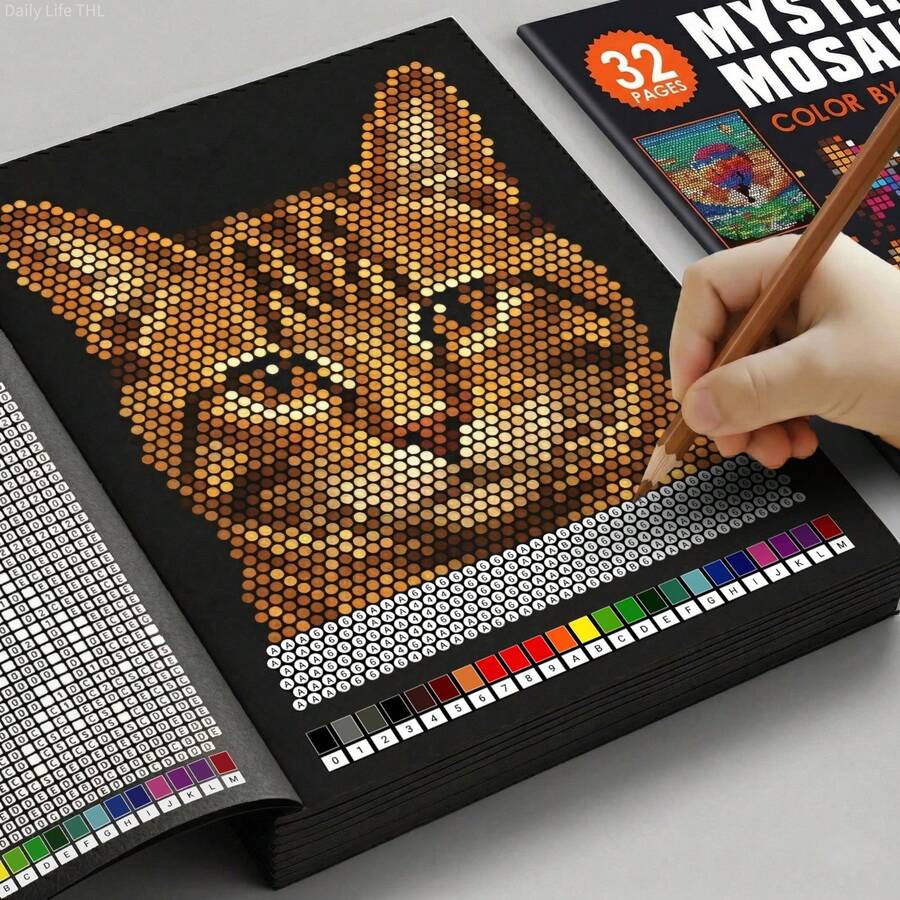 32 Themes Mystery Mosaics Color By Number For Adults & Teens, Pixel Art Hidden Pattern Coloring Book, Stress Relief & Mindfulness Painting Activity, Creative Birthday Gift For Art Lovers, Large Size 11.4inch