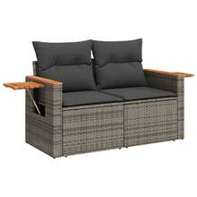 vidaXL 7-tlg. Garten-Sofagarnitur mit Kissen Grau Poly Rattan - A - Ver 4